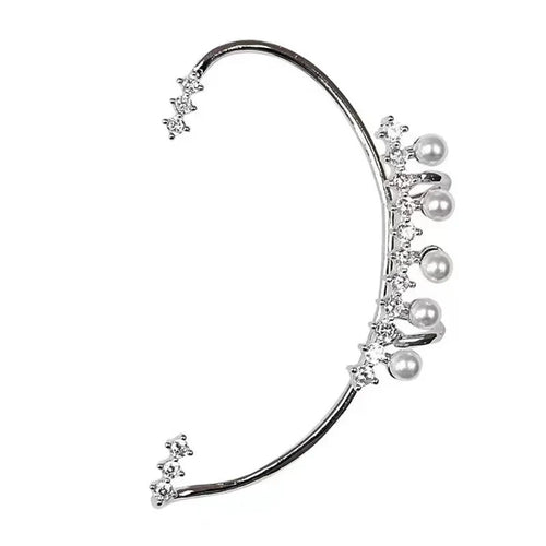 Silver Color Pearl Ear Cuff – Vintage Crystal Zircon Ear Clip, No Piercing Required, Fashion Jewelry for Women